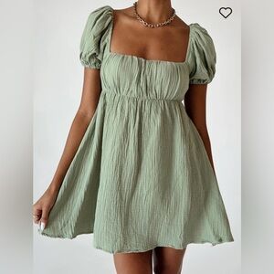 Princess Polly LET'S DANCE MINI DRESS SAGE 100% cotton puff sleeve